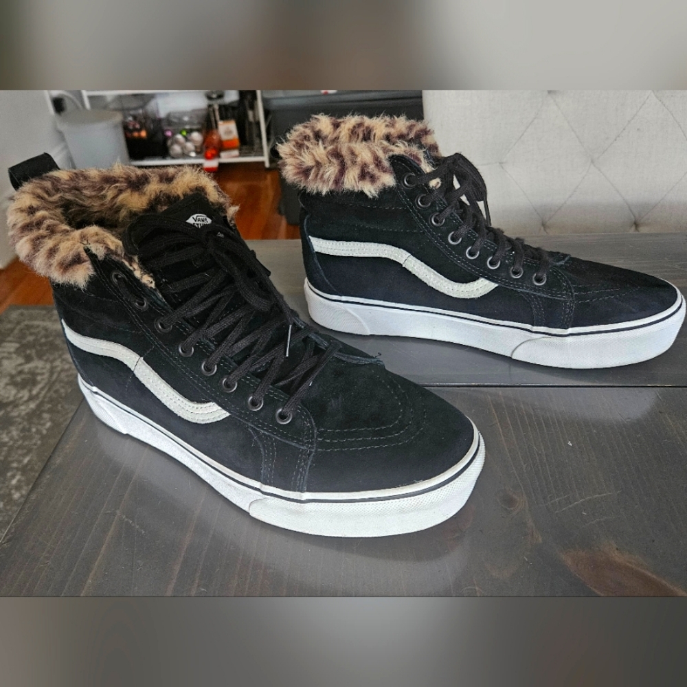 Vans Sk8-Hi Platform All Weather MTE Black Leopard Fur Sneakers Women's Size 11